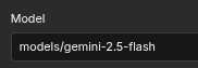 Google Gemini model selection showing models/gemini-2.5-flash